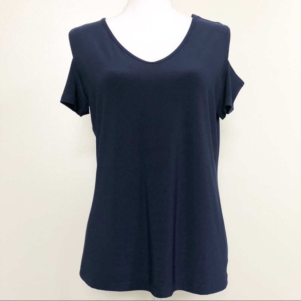 Clara Sun Woo NWOT Navy Cold Shoulder SS Top